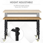 ZUN 47" Garage Work Bench with Wheels, Height Adjustable Legs, Bamboo Tabletop Workstation Tool Table 01358519