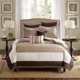 ZUN 7 Piece Quilt Set with Euro Shams and Throw Pillows Beige King/Cal King B03597431