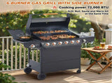 6 Burner BBQ Propane Gas Grill with Side Burner 72000 BTU Output Stainless Steel Barbecue Grill with 66947950