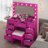 Vanity Desk Set with Large Lighted Mirror and Powre Outlet, Glass Top Makeup with 9 Drawers, 36751052