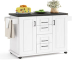 White Kitchen Island Cart with 4 Drawers & 2 Cabinets, 5 Universal Casters with Brakes 15467944