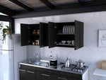 ZUN Portofino 150 Wall Cabinet, Double Door, Two External Shelves, Two Interior Shelves -Black B20091978