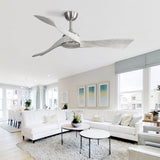 ZUN 52 Inch Ceiling Fan Without Light 6 Wind Speed Timing Function 3 Solid Wood Blade Reversible DC W934P200057