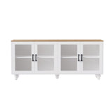 ZUN ON-TREND Farmhouse TV Stand with Tempered Glass Doors for TVs Up to 70", Versatile Sideboard with N721P206052K