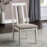 Set of 2 Upholstered Side Chairs in Weathered White and Warm Gray Finish B016P156291
