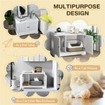 ZUN White Wooden Cat House with Scratching Pad and Adjustable Divider, Nightstand, Coffee, or Side 51455269