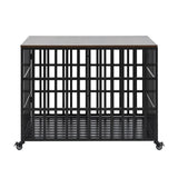 ZUN 42" Heavy Duty Dog Crate for Large Medium Dogs, Furniture Style cage with 4 Lockable Wheels and 2 W206P146720