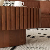 Oval Coffee Table Handcrafted Relief Sturdy Pedestal Wooden Olive-Shaped Tea Table for Living Room W3081P255090