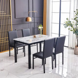 ZUN 5-Peice Black Dinette Dining Table Set Rectangular Faux Marble Top Upholstered Parson Chairs Dining B011P243234