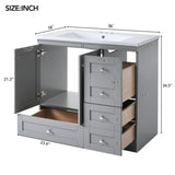 36 inch Shaker Style Free-Standing Bathroom Vanity Cabinet with Ceramic Sink, 4 Soft-close Drawers N729P288872E