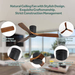 ZUN 52 Inch Low Profile Ceiling Fan DC 3 Carved Wood Fan Blade Noiseless Reversible Motor Remote Control W934P214539