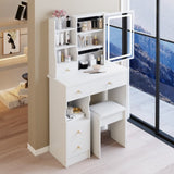 29.2" Small Size Left Drawer Desktop Vanity Table Cushioned Stool, Large Sliding, Touch Control, W3258P291629