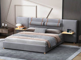 Queen Upholstered Platform Bed, Two Outlets and USB Charging Ports on Both Sides, Two Bedside 09306383