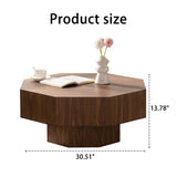 30.51 inch Coffee table Wooden Octagonal-Shaped for Living Room Walnut Suitable for Bedroom, Living W3081P315308