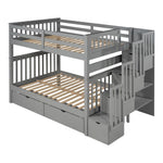 ZUN Full Over Full Bunk Bed with Shelves and 6 Storage Drawers, Gray 04688219