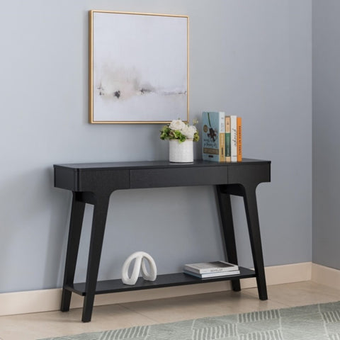ZUN Black Hallway Console Table with Storage Drawer and Bottom Shelve B107130920