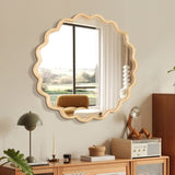 Solid Wood Wavy Mirror-Natural-Wood Vanity Mirror Wall Decor 42" x 42" Modern Mirror Wall Decor for W1445P189555