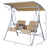 2 Person Porch Swing with Stand, Outdoor Swing with Canopy, Pivot Storage Table, 2 Cup Holders, W2225142480