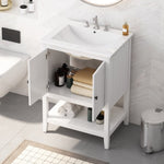 ZUN 24" White Modern Sleek Bathroom Vanity Elegant Ceramic Sink with Solid Wood Frame Open Style Shelf 41410124