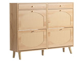 Rattan-front shoe cabinet with 2 drawers and 4 flip-down compartments, made of particleboard, 08184629