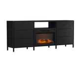 Black Embossed Fireplace TV Stand with 18 Inch Insert & 6 Fabric Drawers, RGB Lights, Industrial 47106133