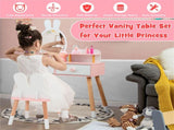 2-in-1 Kids Vanity Table Set with Detachable Mirror, White Dressing Table with Storage Shelf & 09880666