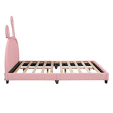 Full Size Upholstered Leather Platform Bed with Rabbit Ornament, Pink WF299139AAH