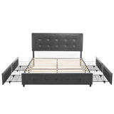 Upholstered Queen Platform Storage Bed Frame with 4 Drawers, Adjustable Headboard with Faux Leather 94234811
