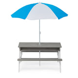 ZUN 3-in-1 Kids Outdoor Wooden Picnic Table With Umbrella, Convertible Sand & Wate, Gray ASTM & CPSIA W1390104709