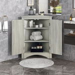 ZUN Oak Triangle Bathroom Storage Cabinet with Adjustable Shelves, Freestanding Floor Cabinet for Home WF291467AAL