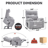 Grey Heat Massage Dual Motor Infinite Position Up to 350 LBS Large Electric Power Lift Recliners W1803P264031