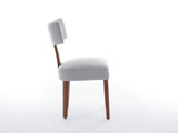 064-Set of 2 Linen Fabric Modern Armless Dining Chairs With Curved backrest and Solid Wooden Legs 42256414