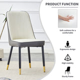 ZUN A modern dining chair with a white dark gray dual tone PU leather backrest and black metal legs, W1151138287