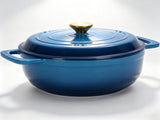 Cast iron 7.5QT cooking pot set - Gradient blue color - Includes two silicone gloves - Enamel pot 63775459