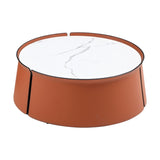 (NOT available on wayfair) 31.5inch Coffee Table, Marble TopOrange Saddle Leather BodyIron Frame W876107735
