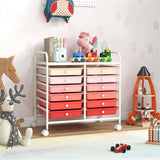 12-Drawer Rolling Storage Cart - 2-Row 10-Storey, Multicolor Drawers, 4 Wheels , White 15819213