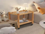 Solid Rubberwood Rolling Side Table, 2-Tier with Lockable Wheels & Removable Tray, Sturdy Durable W3040P455688