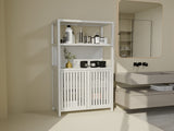 White bamboo storage cabinet, separate bathroom cabinet with 2 doors, floor cabinet organizer for W2207P308780