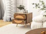 Set of 2 Bohemian 2-Drawer Bedside Table, 54.6140.6455.88 cm Natural Pine Wood Legs Nightstand, 88 48753669
