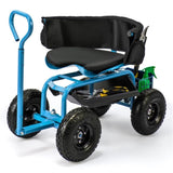 Garden Cart Height Adjustable Scooter with Swivel Seat & Tool Storage Blue 32801682