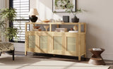 TREXM Bohemian Style Rattan Buffet Storage Cabinet with Solid Wood Frame, Sideboard with 3-position N715P290093N