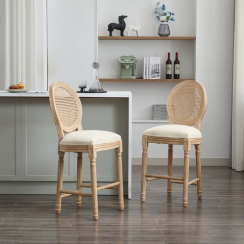 ZUN Solid Wood Bar stools Set of 2 Classic French Country Wooden Barstools with Upholstered Seating W1622P221400