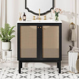 30-inch bathroom vanity crafted from natural materials, featuring handmade rattan doors and N729P285517B
