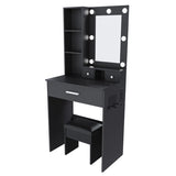 Vanity Table with Mirror & Adjustable LED Lights, Power Outlet, Hairdryer Holder & Stool Compact 54057039