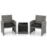 Black 3 Pieces Patio Furniture Set with Tempered Glass Coffee 86888639