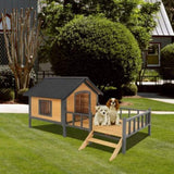 Outdoor Large Wooden Cabin House Style Wooden Dog Kennel with Porch W219P246168