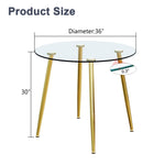 ZUN Round dining table with glass top, gilded metal legs, exquisite living, starting from details, W1151P205877