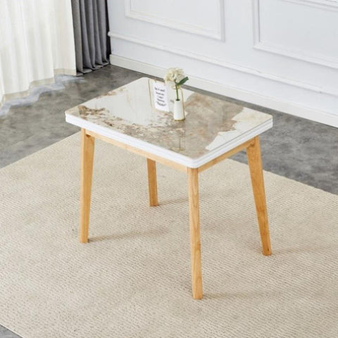 ZUN Imitation marble white sintered stone tabletop with rubber wooden legs, computer desk, W1512P284842