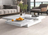 Square Marble Veneer Coffee Table Sliding Top with Storage in White 39.4'' N735P388120K