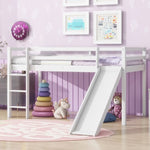 ZUN Twin Low Loft Bed with Slide, Ladder, Safety Guardrails, Rubber Wood Twin Loft Bed,White W504P218525